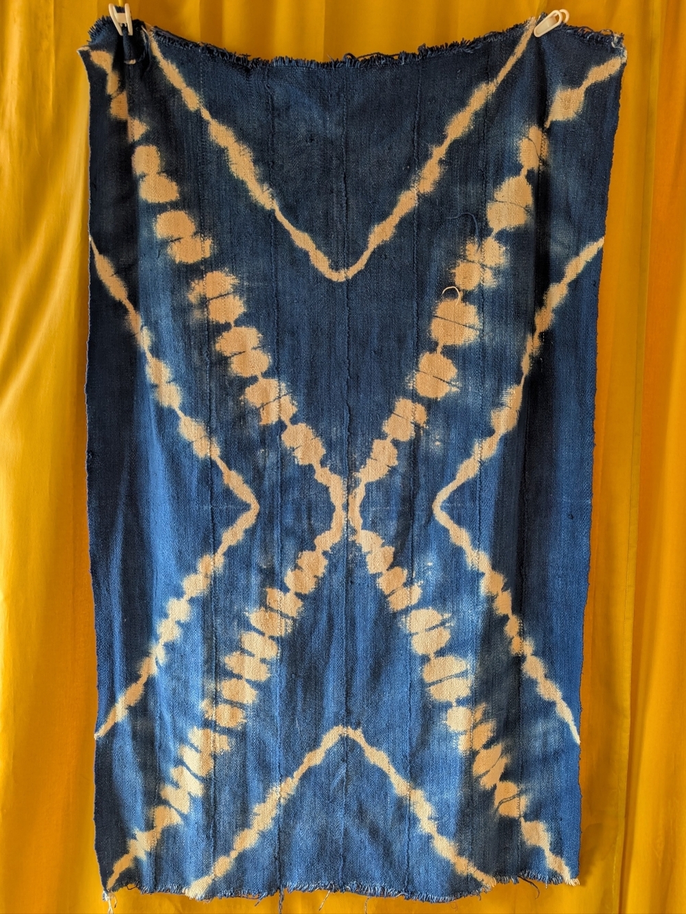 Indigo Shibori Tie-Dye Textile Raw Edge Adire Mud Cloth Blanket Throw